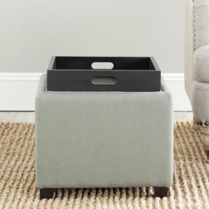 SAFAVIEH Home Collection Harrison Stone Single Tray Square Foot Rest Storage Ottoman(Sea Mist)