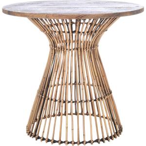SAFAVIEH Home Collection Whent Coastal Grey White Wash and Black Round Accent Table(Honey Brown Wash / Black)