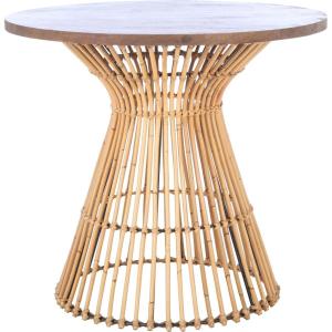 SAFAVIEH Home Collection Whent Coastal Grey White Wash and Black Round Accent Table(Natural / Black)