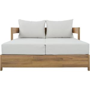 SAFAVIEH Outdoor – Kento Daybed – Oak Solid Wood & Ivory Cushion – Weather Resistant – Ideal for Deck, Patio, Backyard, 51.6″ W x 63.4″ D x 23.2″ H (PAT7100B)(Oak/Ivory)