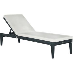 SAFAVIEH Outdoor Collection Montclair Natural Solid Wood/Beige Cushion Adjustable Chaise Lounge Chair (PAT6731A)(Dark Slate Gray / Beige)