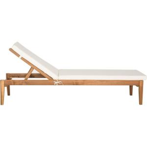 SAFAVIEH Outdoor Collection Montclair Natural Solid Wood/Beige Cushion Adjustable Chaise Lounge Chair (PAT6731A)(Natural / Beige)
