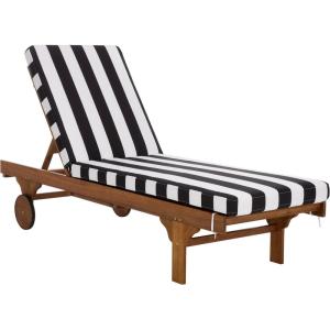 SAFAVIEH Outdoor Collection Newport Natural/Beige Cushion Black Piping Chaise Lounge Chair with Side Table(Natural/Black Stripe)