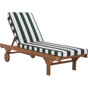 SAFAVIEH Outdoor Collection Newport Natural/Beige Cushion Black Piping Chaise Lounge Chair with Side Table(Natural/Hunter Green Stripe)