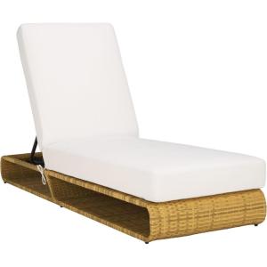 SAFAVIEH Outdoor Collection Vale Grey Brown/Light Grey Patio Adjustable Chaise Lounge Chair(Natural/White)