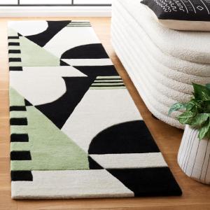 SAFAVIEH Rodeo Drive Collection Area Rug – 8′ Square, Gold, Handmade Mid-Century Modern Abstract Wool, Ideal for High Traffic Areas in Living Room, Bedroom (RD863A)(Black/Green)
