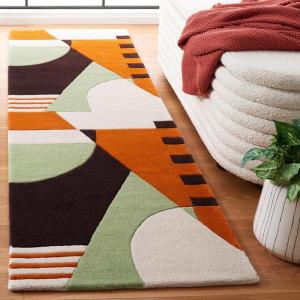 SAFAVIEH Rodeo Drive Collection Area Rug – 8′ Square, Gold, Handmade Mid-Century Modern Abstract Wool, Ideal for High Traffic Areas in Living Room, Bedroom (RD863A)(Green/Brown)