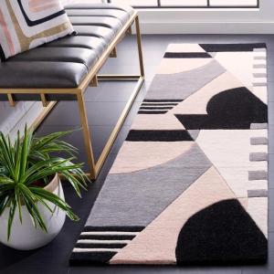 SAFAVIEH Rodeo Drive Collection Area Rug – 8′ Square, Gold, Handmade Mid-Century Modern Abstract Wool, Ideal for High Traffic Areas in Living Room, Bedroom (RD863A)(Pink/Ivory)