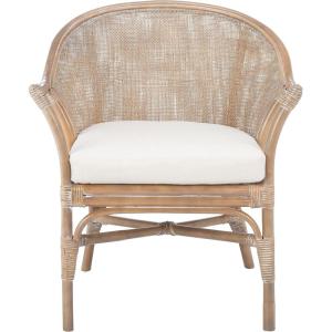 Safavieh Home Collection Dustin Rattan Cushion Accent Chair, Natural/White(White Washed / White)