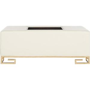 Safavieh Home Collection Julian Faux Ostrich Cream Tray Ottoman(Cream / Gold)