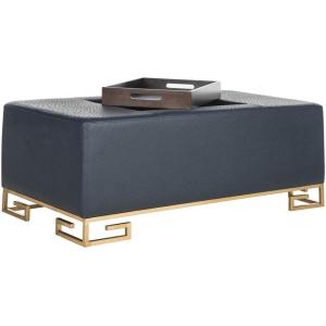 Safavieh Home Collection Julian Faux Ostrich Cream Tray Ottoman(Navy / Gold)