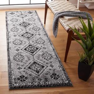 SAFAVIEH Area Rug 8×10 – Vintage Hamadan Collection – Large – Orange & Red, Oriental Traditional Persian Design, Non-Shedding & Easy Cleaning, Ideal for Living Room, Bedroom, Dining Space (VTH293P)(Grey/Black)
