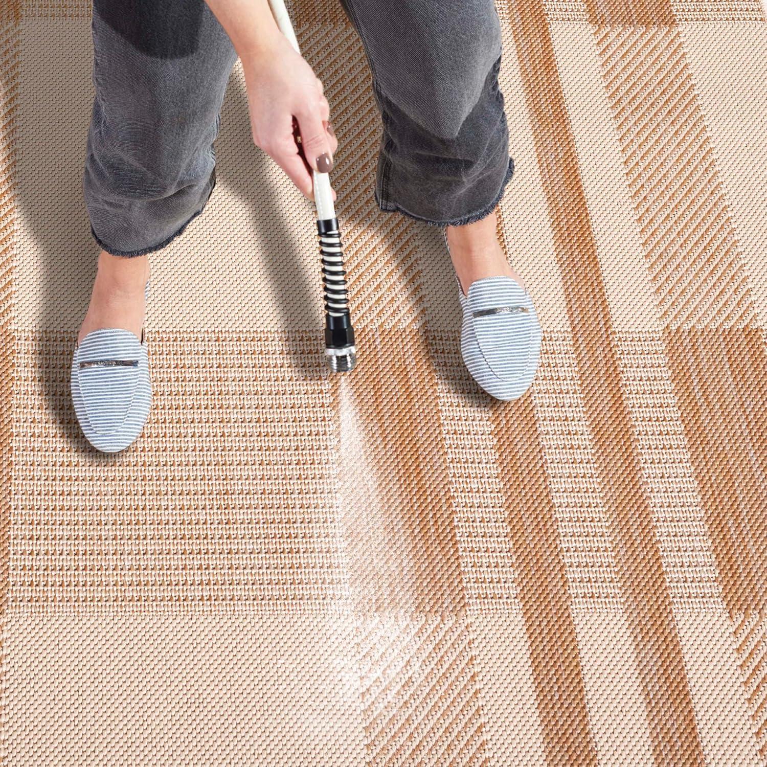 image:imageSAFAVIEH Washable Rug Outdoor Courtyard Collection 6 x 8 Red amp Bone Plaid Pattern NonShedding amp Easy Cleaning Ideal for Patio Entryway Mudroom Hallway Kitchen CY6201238NaturalBeige