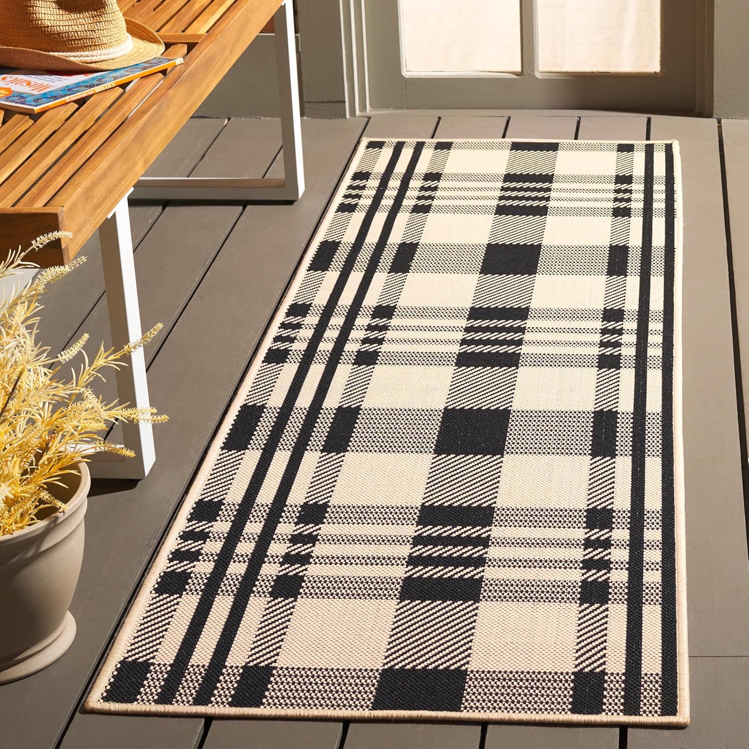 image:imageSAFAVIEH Washable Rug Outdoor Courtyard Collection 6 x 8 Red amp Bone Plaid Pattern NonShedding amp Easy Cleaning Ideal for Patio Entryway Mudroom Hallway Kitchen CY6201238BlackBone