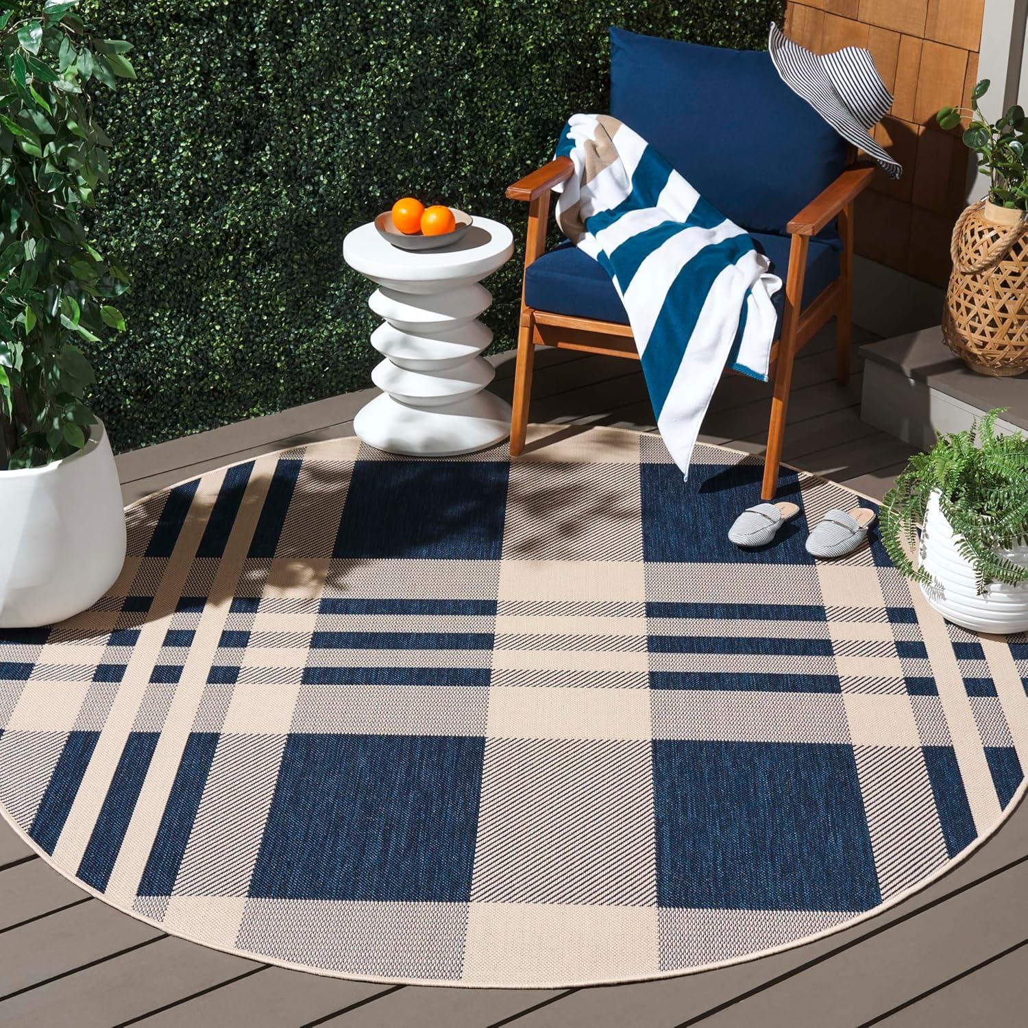 image:imageSAFAVIEH Washable Rug Outdoor Courtyard Collection 6 x 8 Red amp Bone Plaid Pattern NonShedding amp Easy Cleaning Ideal for Patio Entryway Mudroom Hallway Kitchen CY6201238NavyBeige