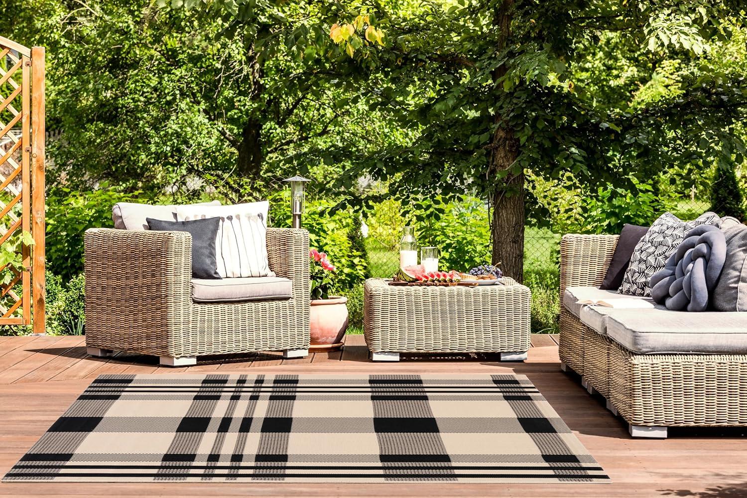 image:imageSAFAVIEH Washable Rug Outdoor Courtyard Collection 6 x 8 Red amp Bone Plaid Pattern NonShedding amp Easy Cleaning Ideal for Patio Entryway Mudroom Hallway Kitchen CY6201238BlackBone