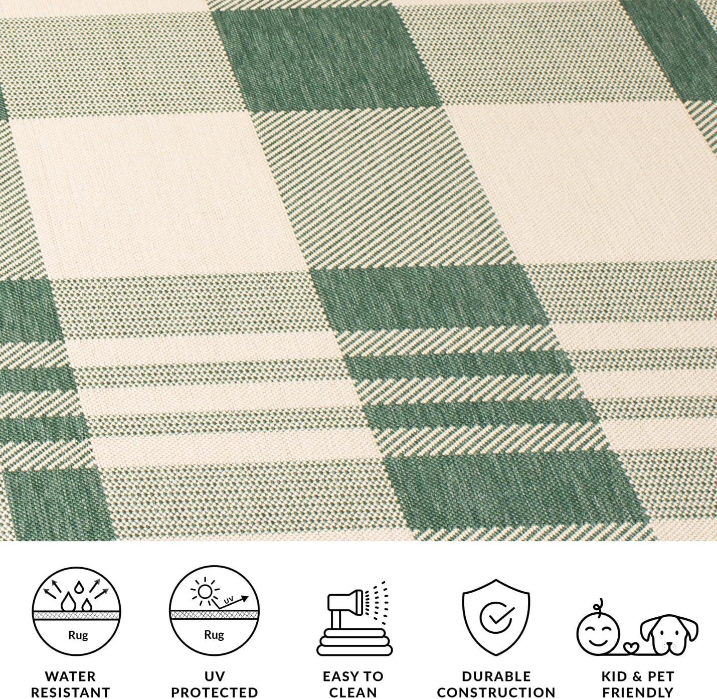 image:imageSAFAVIEH Washable Rug Outdoor Courtyard Collection 6 x 8 Red amp Bone Plaid Pattern NonShedding amp Easy Cleaning Ideal for Patio Entryway Mudroom Hallway Kitchen CY6201238GreenBeige