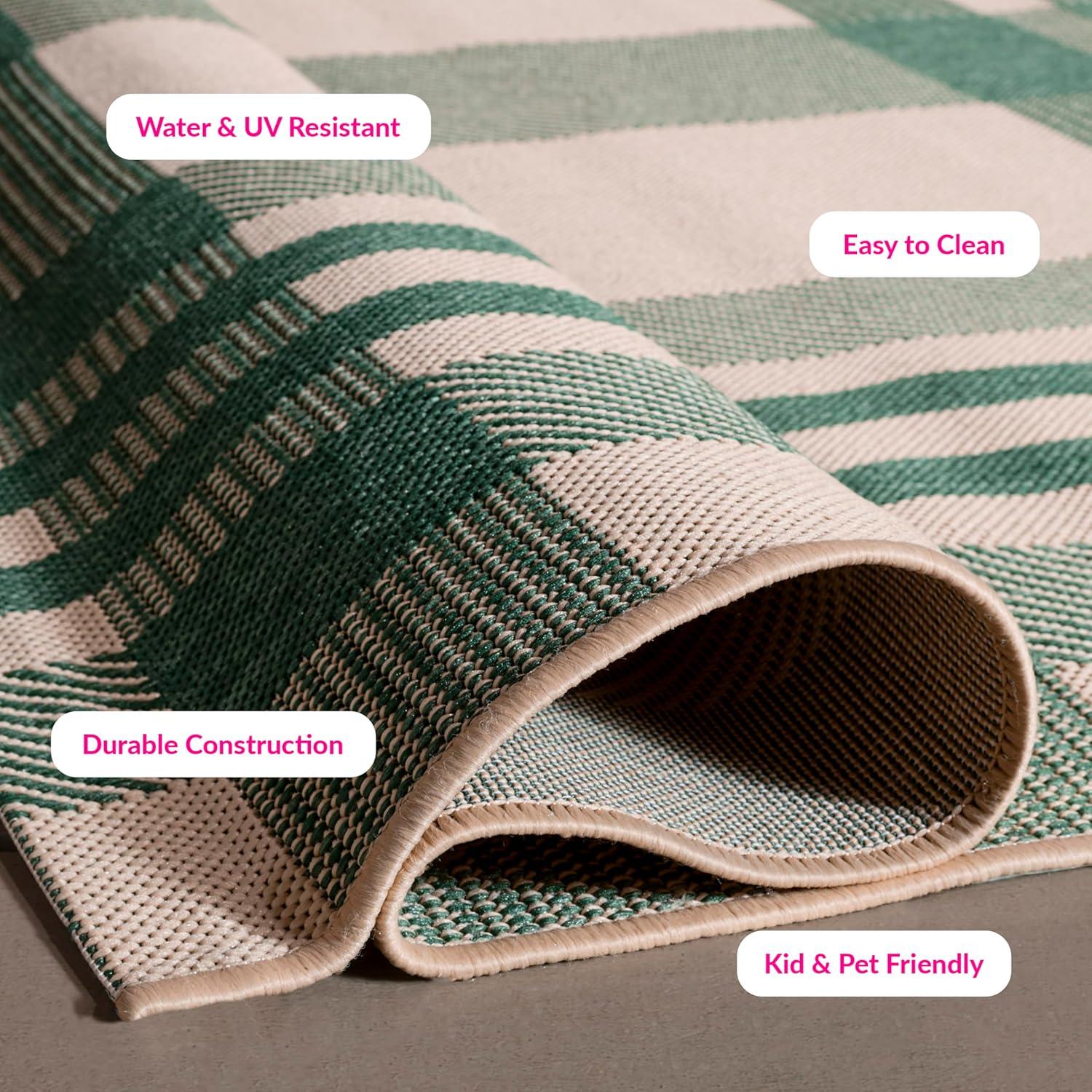 image:imageSAFAVIEH Washable Rug Outdoor Courtyard Collection 6 x 8 Red amp Bone Plaid Pattern NonShedding amp Easy Cleaning Ideal for Patio Entryway Mudroom Hallway Kitchen CY6201238GreenBeige