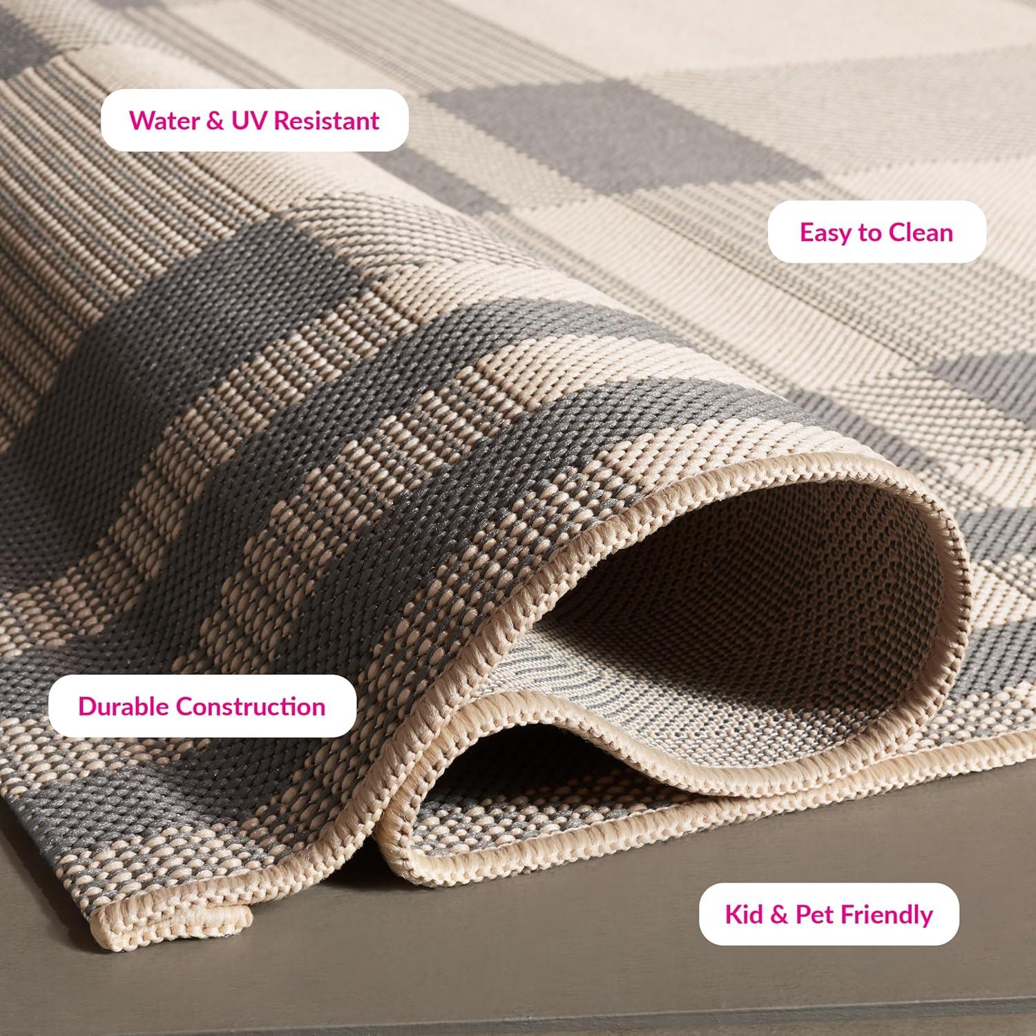 image:imageSAFAVIEH Washable Rug Outdoor Courtyard Collection 6 x 8 Red amp Bone Plaid Pattern NonShedding amp Easy Cleaning Ideal for Patio Entryway Mudroom Hallway Kitchen CY6201238GreyBone