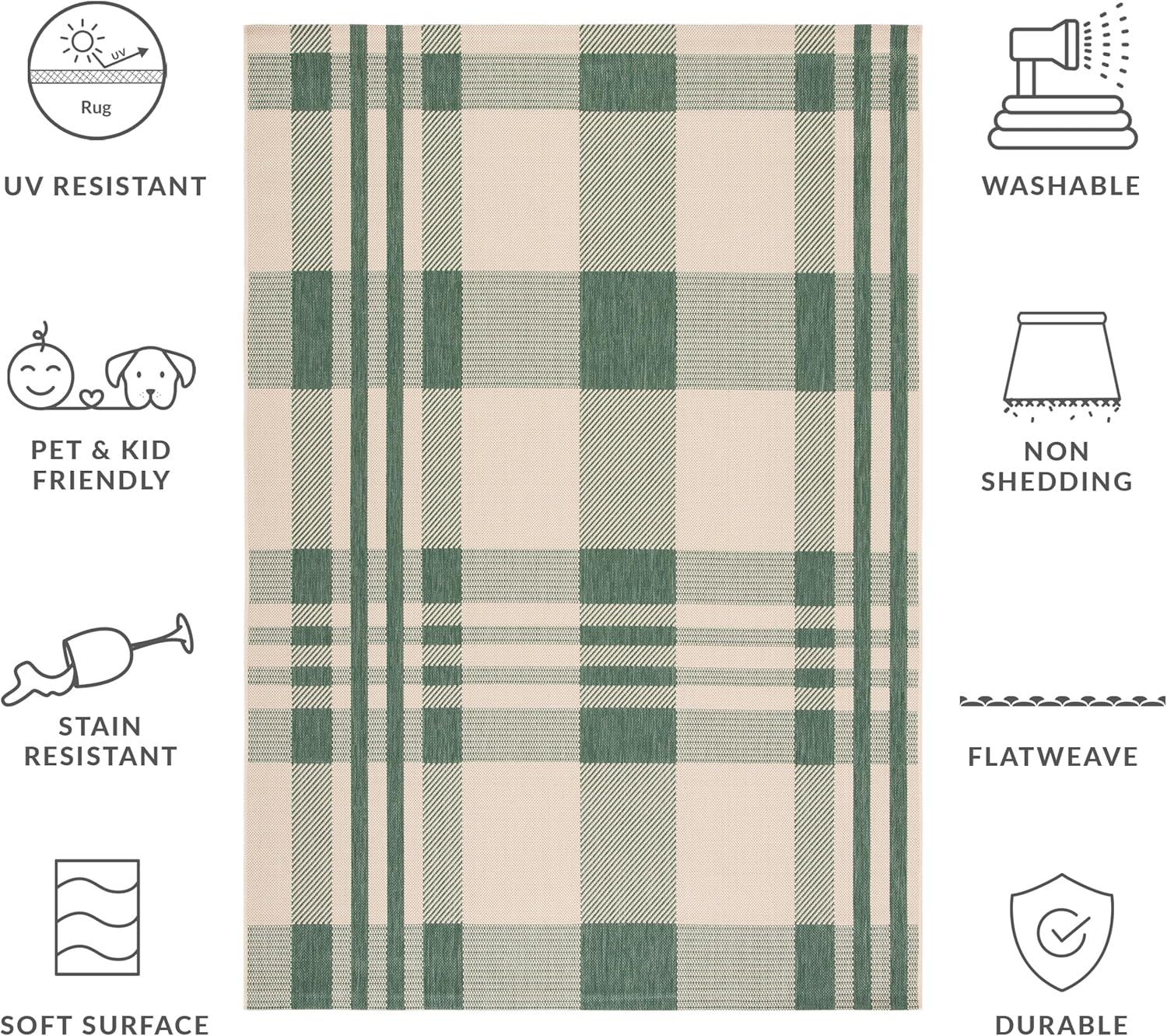 image:imageSAFAVIEH Washable Rug Outdoor Courtyard Collection 6 x 8 Red amp Bone Plaid Pattern NonShedding amp Easy Cleaning Ideal for Patio Entryway Mudroom Hallway Kitchen CY6201238GreenBeige