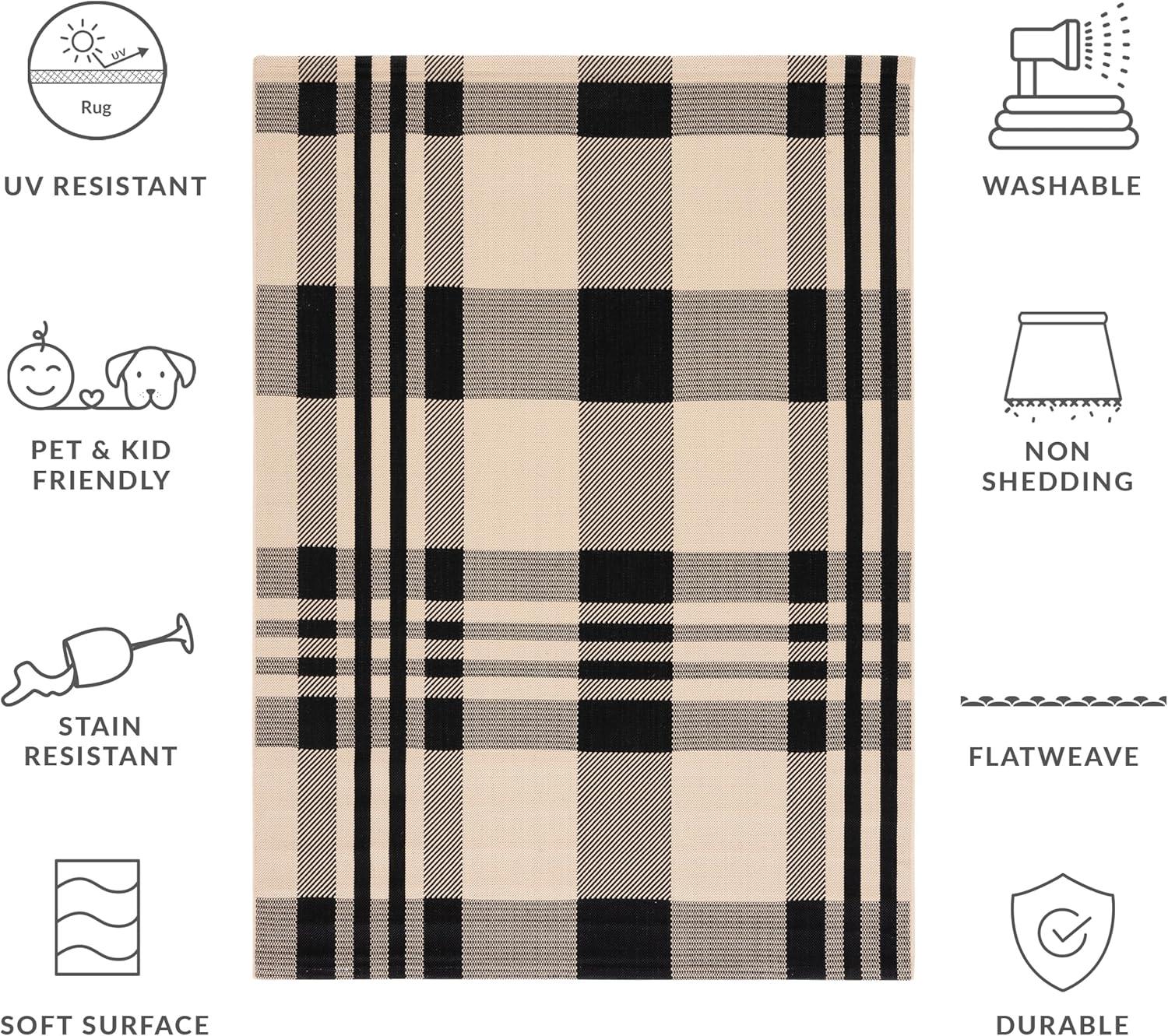 image:imageSAFAVIEH Washable Rug Outdoor Courtyard Collection 6 x 8 Red amp Bone Plaid Pattern NonShedding amp Easy Cleaning Ideal for Patio Entryway Mudroom Hallway Kitchen CY6201238BlackBone