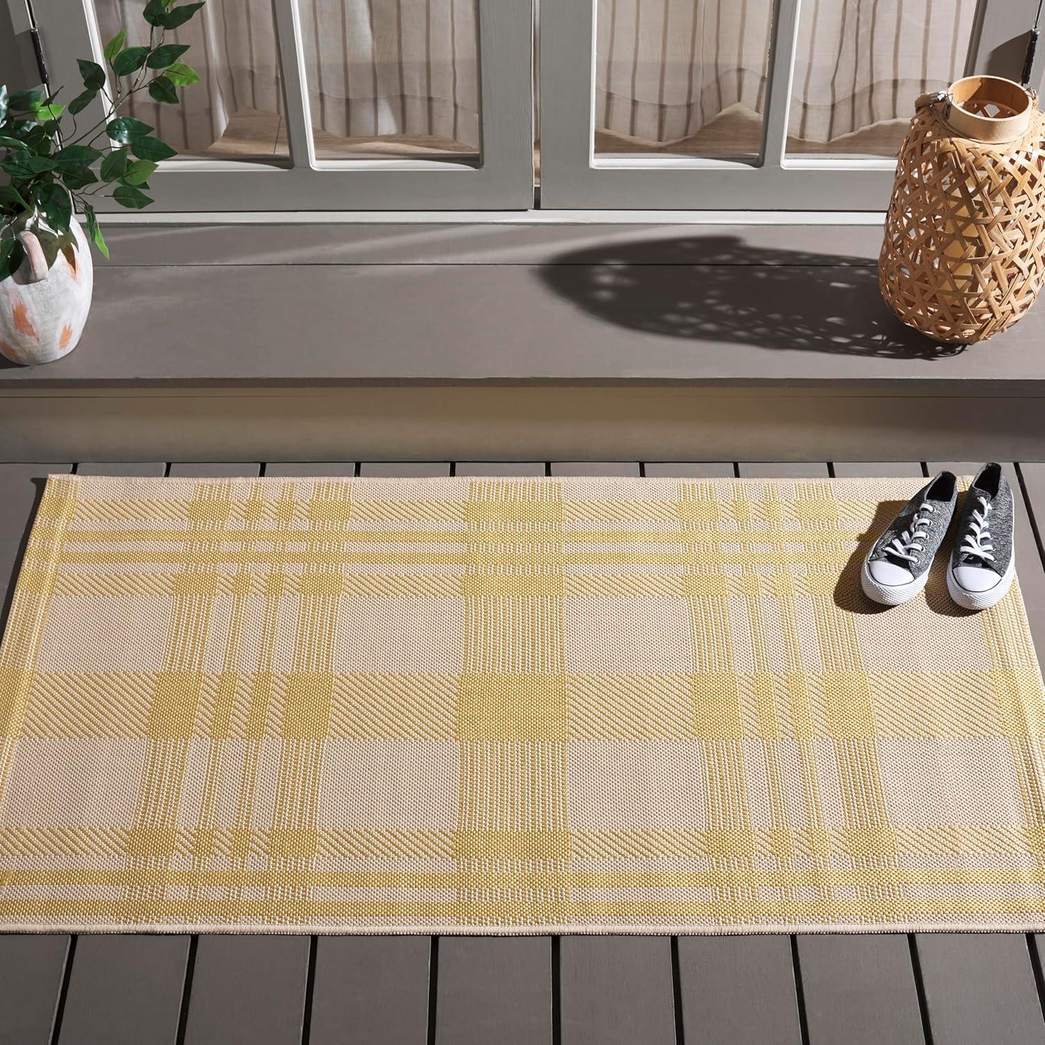 image:imageSAFAVIEH Washable Rug Outdoor Courtyard Collection 6 x 8 Red amp Bone Plaid Pattern NonShedding amp Easy Cleaning Ideal for Patio Entryway Mudroom Hallway Kitchen CY6201238GoldBeige