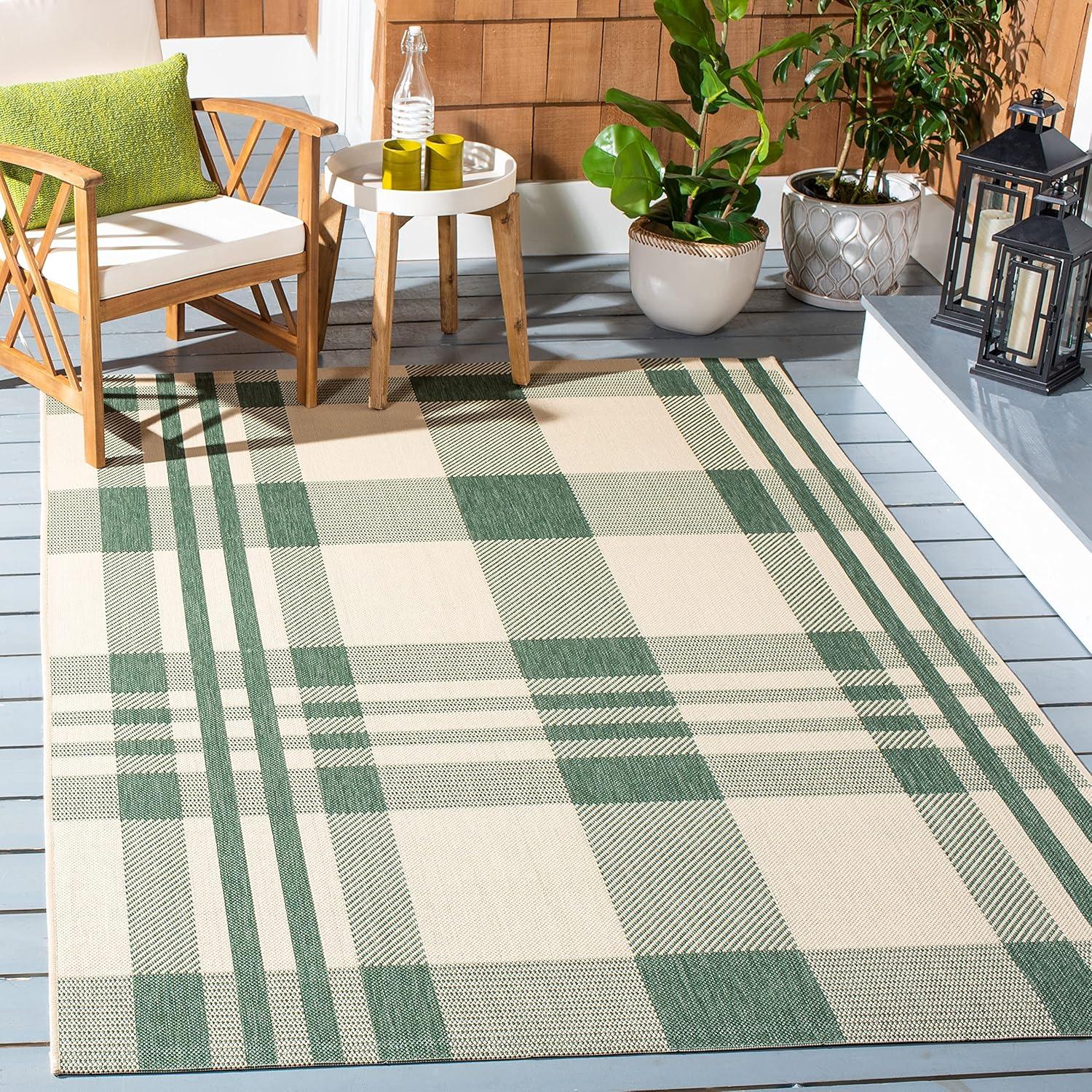 image:imageSAFAVIEH Washable Rug Outdoor Courtyard Collection 6 x 8 Red amp Bone Plaid Pattern NonShedding amp Easy Cleaning Ideal for Patio Entryway Mudroom Hallway Kitchen CY6201238GreenBeige