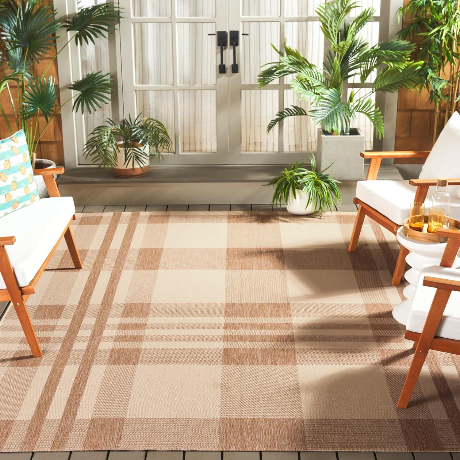 image:imageSAFAVIEH Washable Rug Outdoor Courtyard Collection 6 x 8 Red amp Bone Plaid Pattern NonShedding amp Easy Cleaning Ideal for Patio Entryway Mudroom Hallway Kitchen CY6201238NaturalBeige