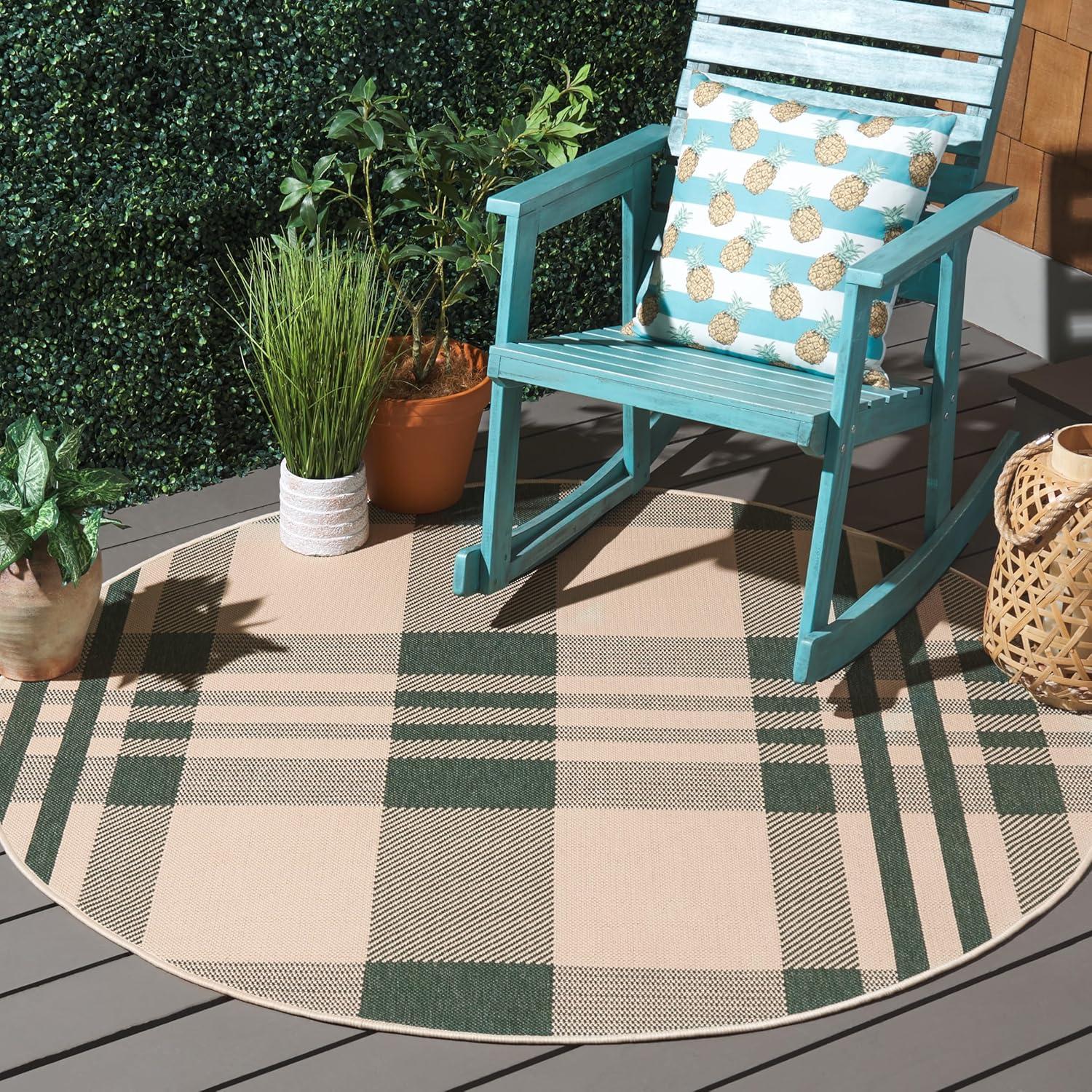 image:imageSAFAVIEH Washable Rug Outdoor Courtyard Collection 6 x 8 Red amp Bone Plaid Pattern NonShedding amp Easy Cleaning Ideal for Patio Entryway Mudroom Hallway Kitchen CY6201238GreenBeige