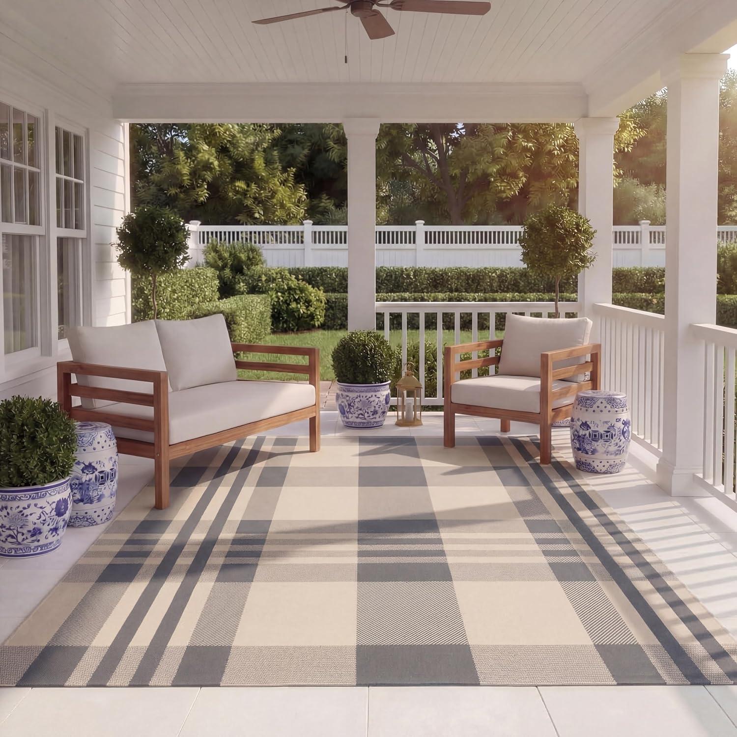 image:imageSAFAVIEH Washable Rug Outdoor Courtyard Collection 6 x 8 Red amp Bone Plaid Pattern NonShedding amp Easy Cleaning Ideal for Patio Entryway Mudroom Hallway Kitchen CY6201238GreyBone