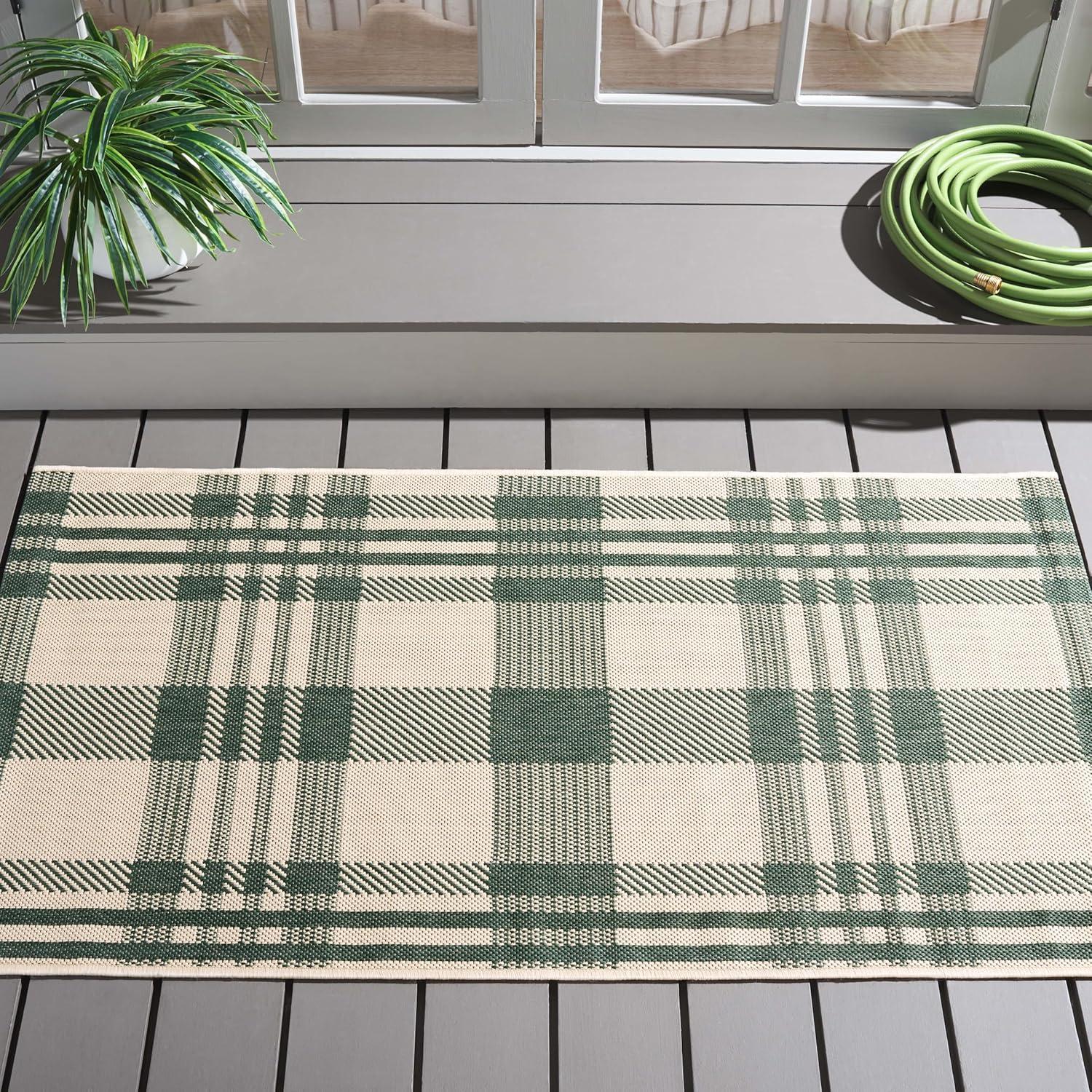 image:imageSAFAVIEH Washable Rug Outdoor Courtyard Collection 6 x 8 Red amp Bone Plaid Pattern NonShedding amp Easy Cleaning Ideal for Patio Entryway Mudroom Hallway Kitchen CY6201238GreenBeige
