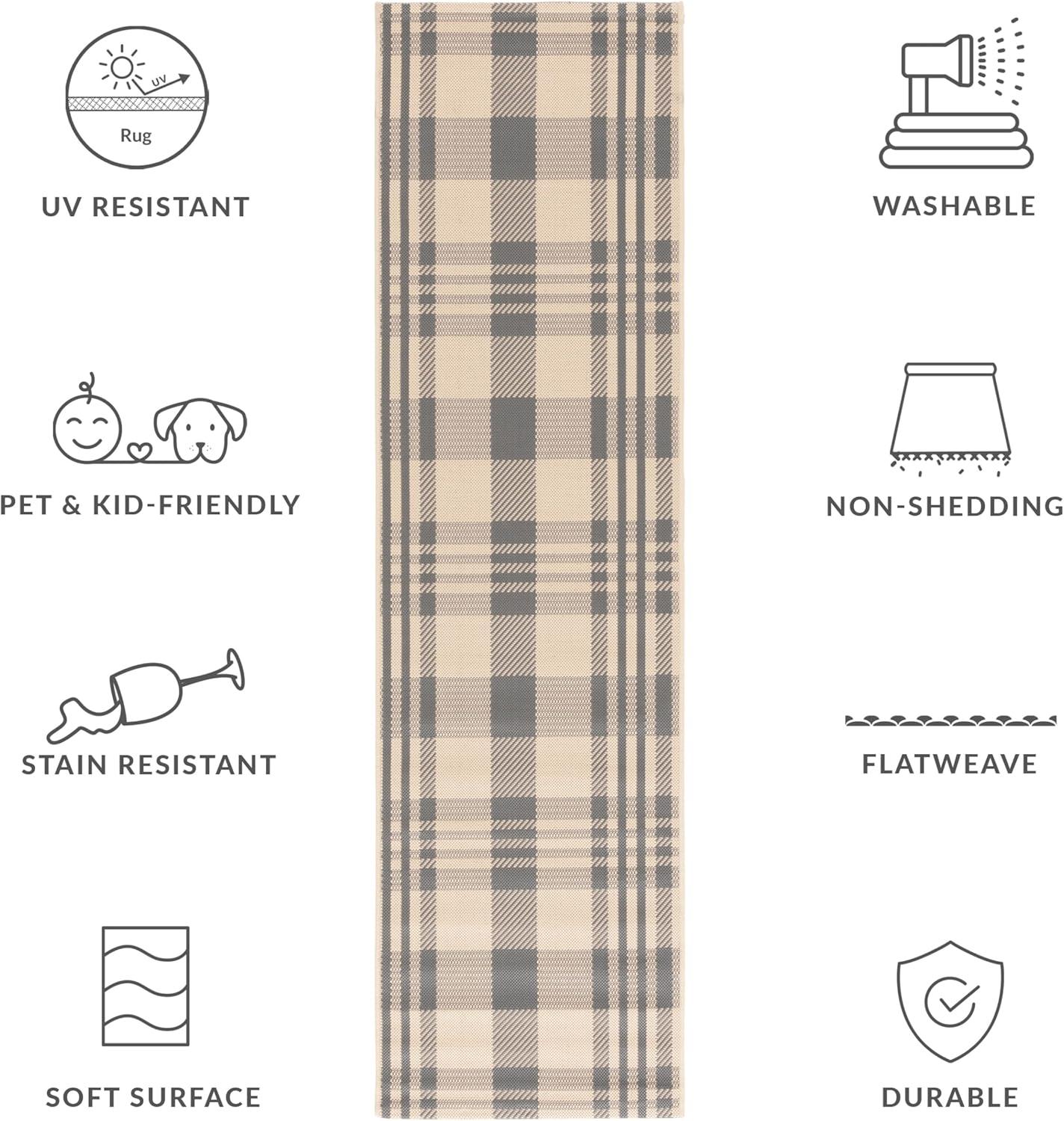 image:imageSAFAVIEH Washable Rug Outdoor Courtyard Collection 6 x 8 Red amp Bone Plaid Pattern NonShedding amp Easy Cleaning Ideal for Patio Entryway Mudroom Hallway Kitchen CY6201238GreyBone