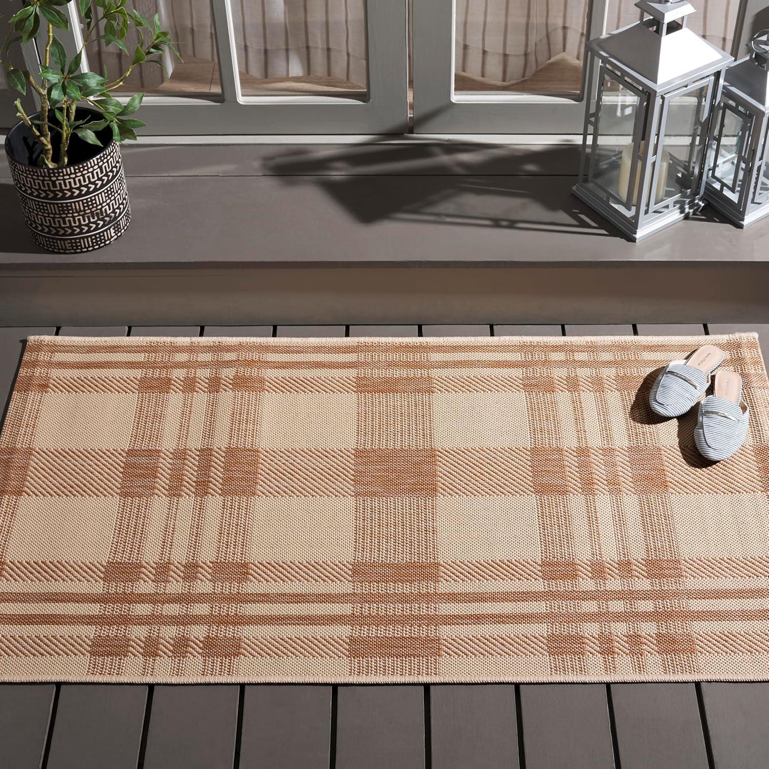 image:imageSAFAVIEH Washable Rug Outdoor Courtyard Collection 6 x 8 Red amp Bone Plaid Pattern NonShedding amp Easy Cleaning Ideal for Patio Entryway Mudroom Hallway Kitchen CY6201238NaturalBeige