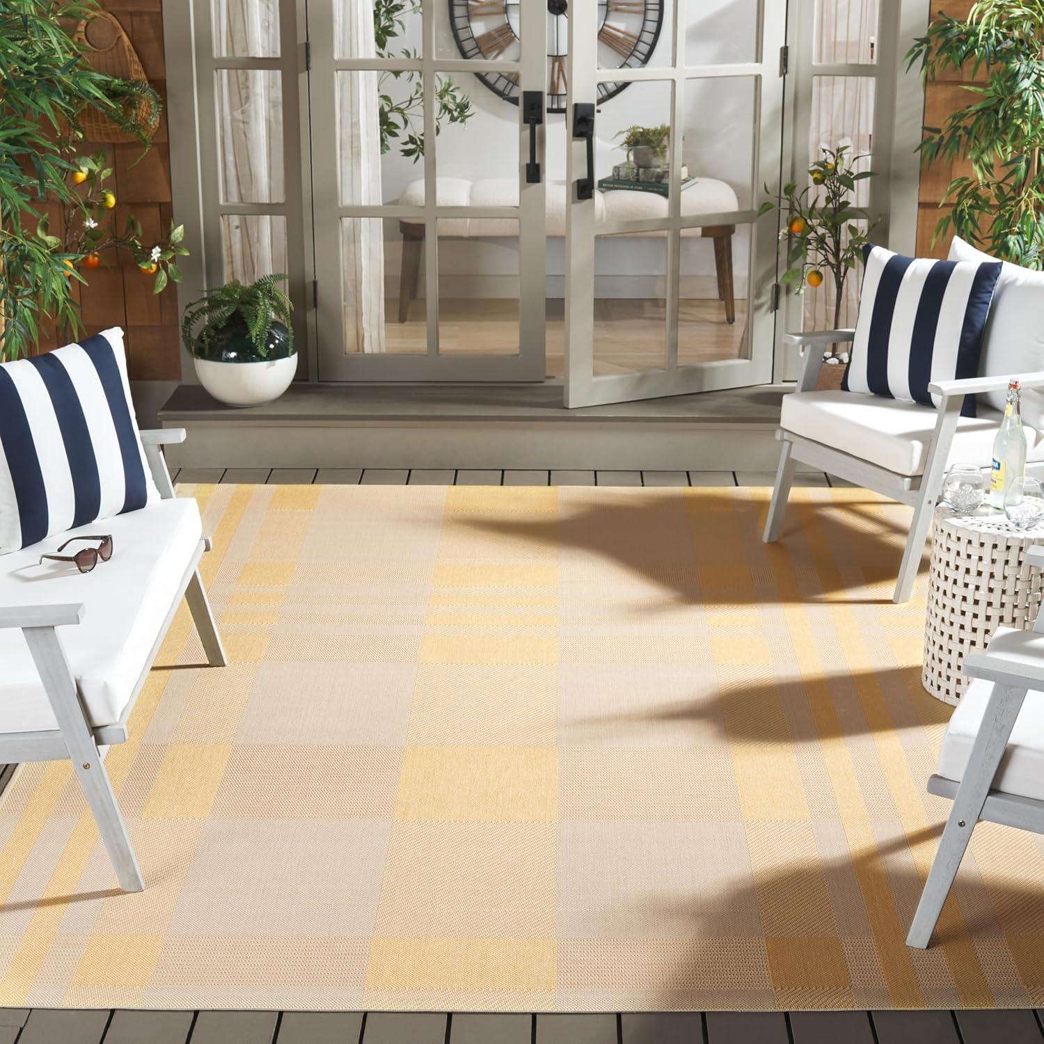 image:imageSAFAVIEH Washable Rug Outdoor Courtyard Collection 6 x 8 Red amp Bone Plaid Pattern NonShedding amp Easy Cleaning Ideal for Patio Entryway Mudroom Hallway Kitchen CY6201238GoldBeige