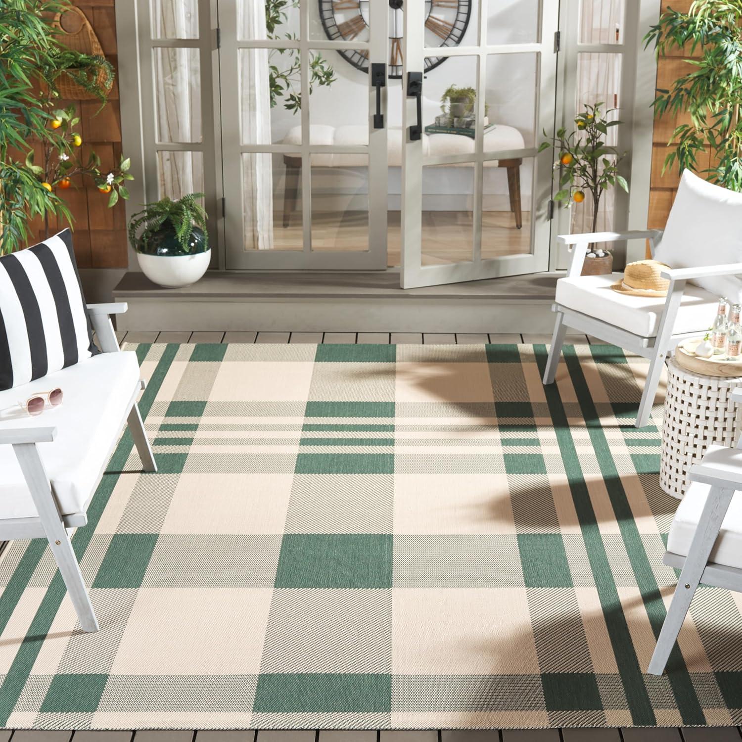 image:imageSAFAVIEH Washable Rug Outdoor Courtyard Collection 6 x 8 Red amp Bone Plaid Pattern NonShedding amp Easy Cleaning Ideal for Patio Entryway Mudroom Hallway Kitchen CY6201238GreenBeige