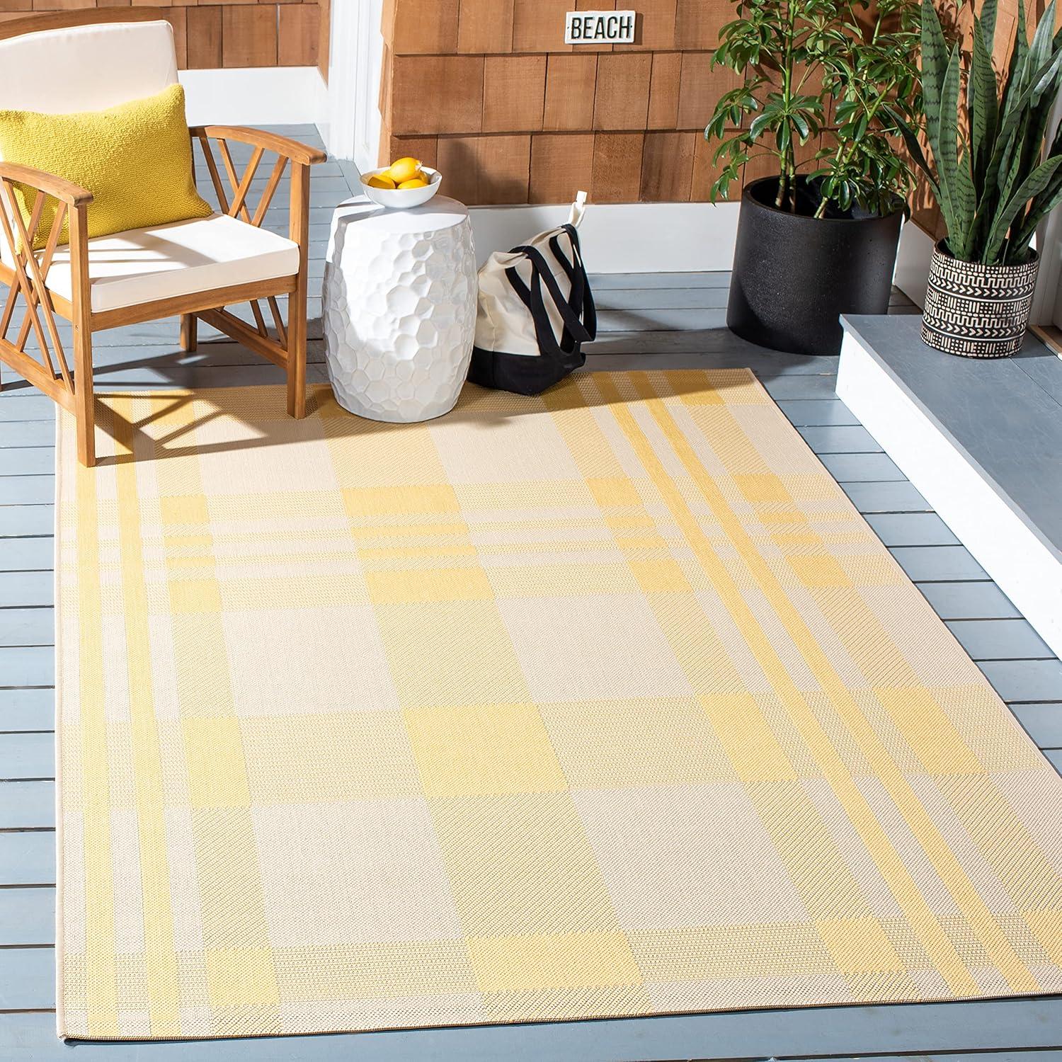 image:imageSAFAVIEH Washable Rug Outdoor Courtyard Collection 6 x 8 Red amp Bone Plaid Pattern NonShedding amp Easy Cleaning Ideal for Patio Entryway Mudroom Hallway Kitchen CY6201238GoldBeige