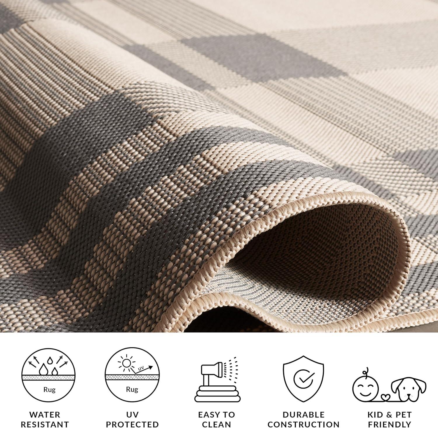 image:imageSAFAVIEH Washable Rug Outdoor Courtyard Collection 6 x 8 Red amp Bone Plaid Pattern NonShedding amp Easy Cleaning Ideal for Patio Entryway Mudroom Hallway Kitchen CY6201238GreyBone