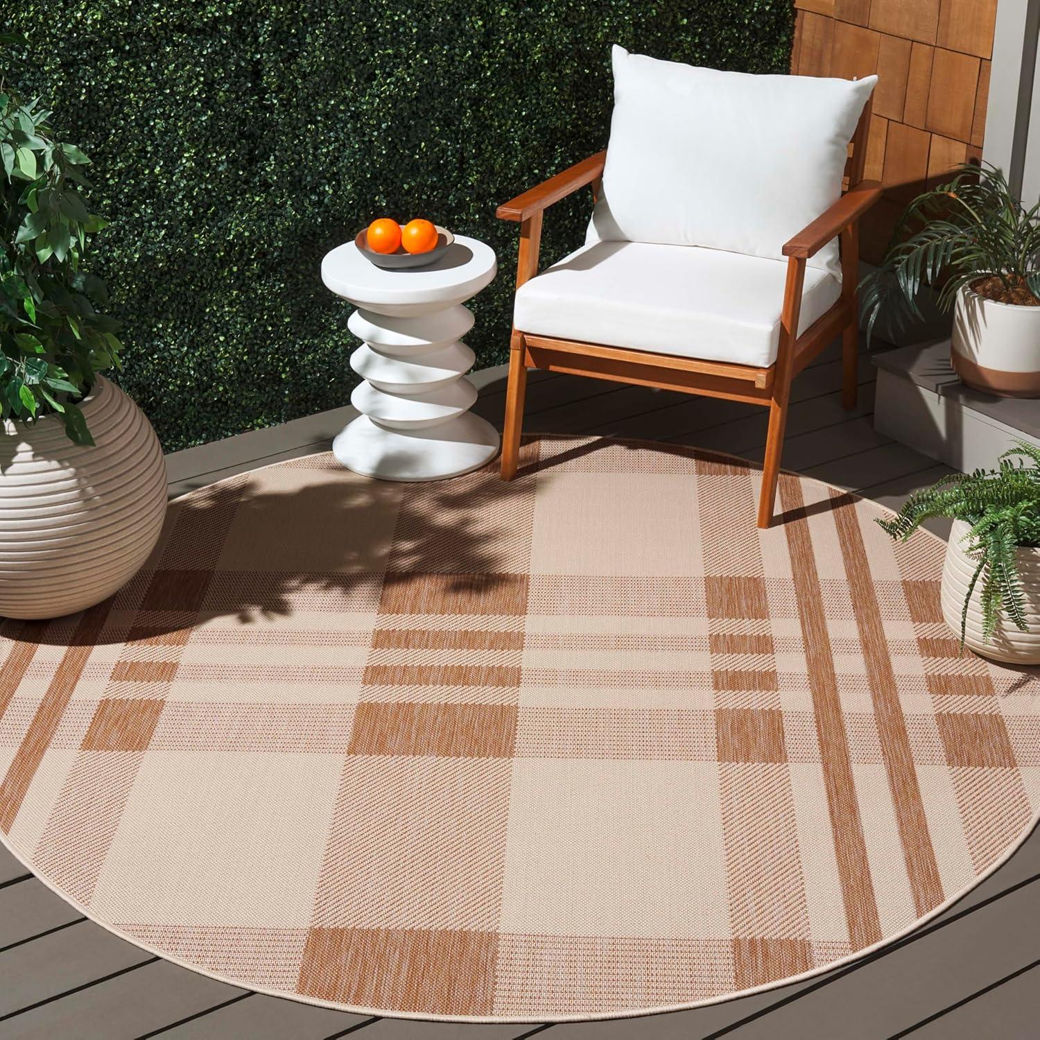image:imageSAFAVIEH Washable Rug Outdoor Courtyard Collection 6 x 8 Red amp Bone Plaid Pattern NonShedding amp Easy Cleaning Ideal for Patio Entryway Mudroom Hallway Kitchen CY6201238NaturalBeige