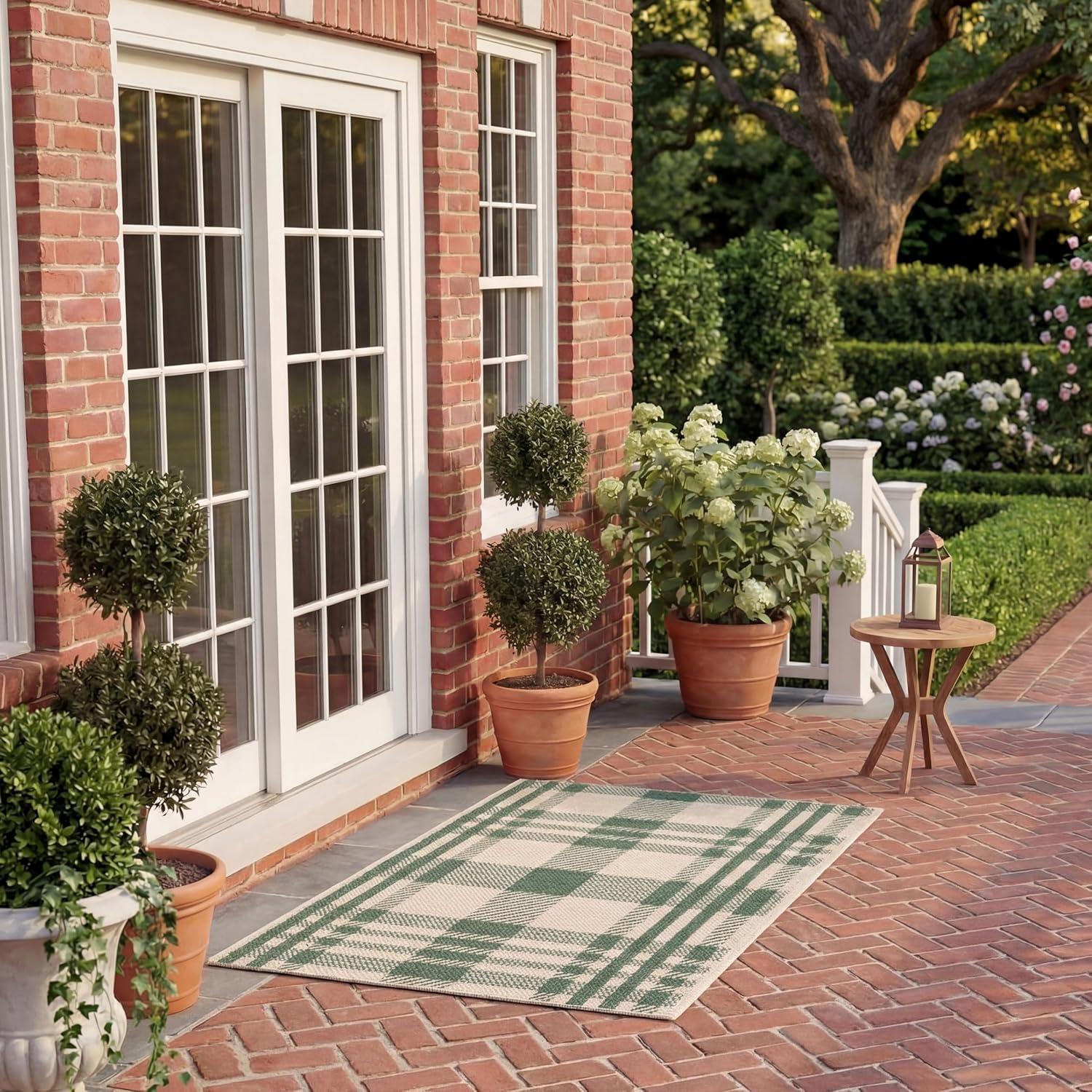 image:imageSAFAVIEH Washable Rug Outdoor Courtyard Collection 6 x 8 Red amp Bone Plaid Pattern NonShedding amp Easy Cleaning Ideal for Patio Entryway Mudroom Hallway Kitchen CY6201238GreenBeige