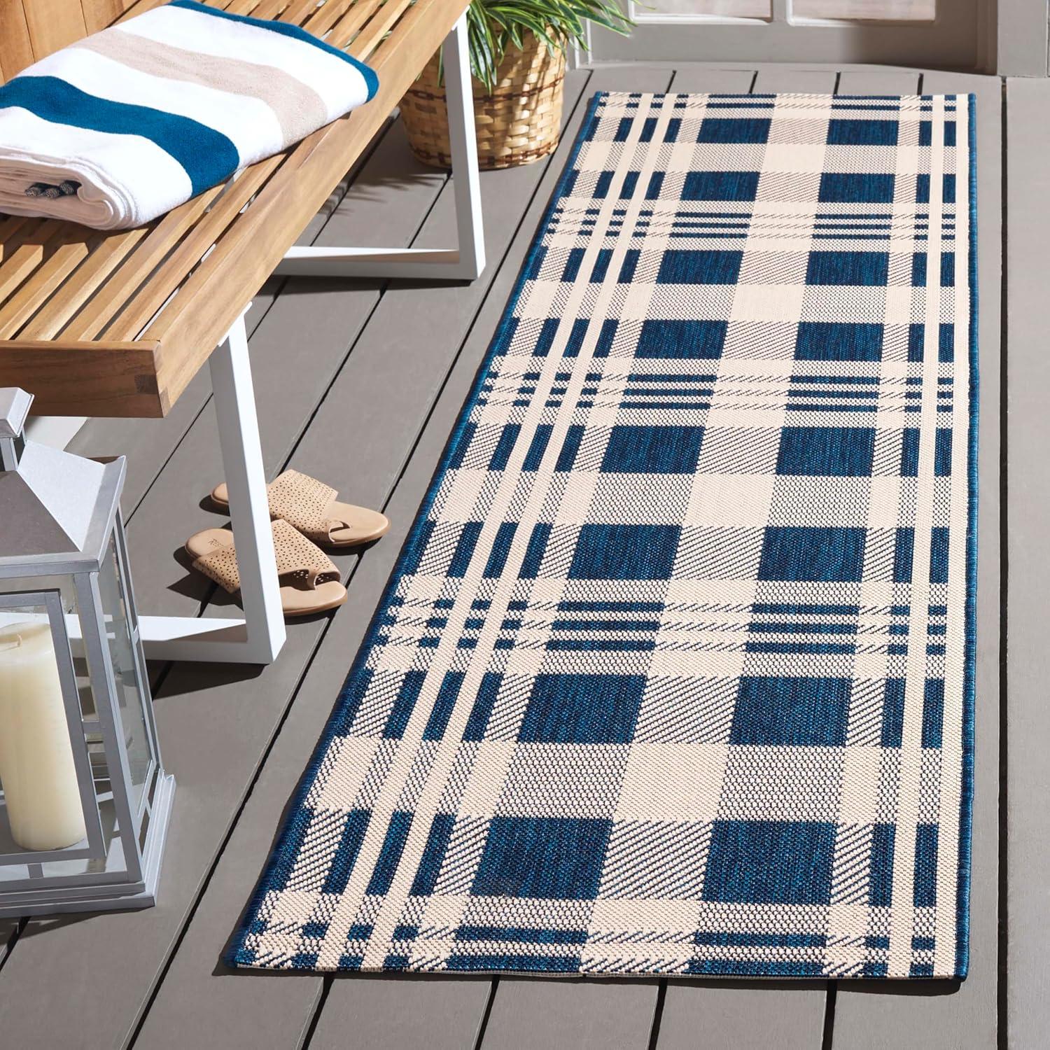 image:imageSAFAVIEH Washable Rug Outdoor Courtyard Collection 6 x 8 Red amp Bone Plaid Pattern NonShedding amp Easy Cleaning Ideal for Patio Entryway Mudroom Hallway Kitchen CY6201238NavyBeige