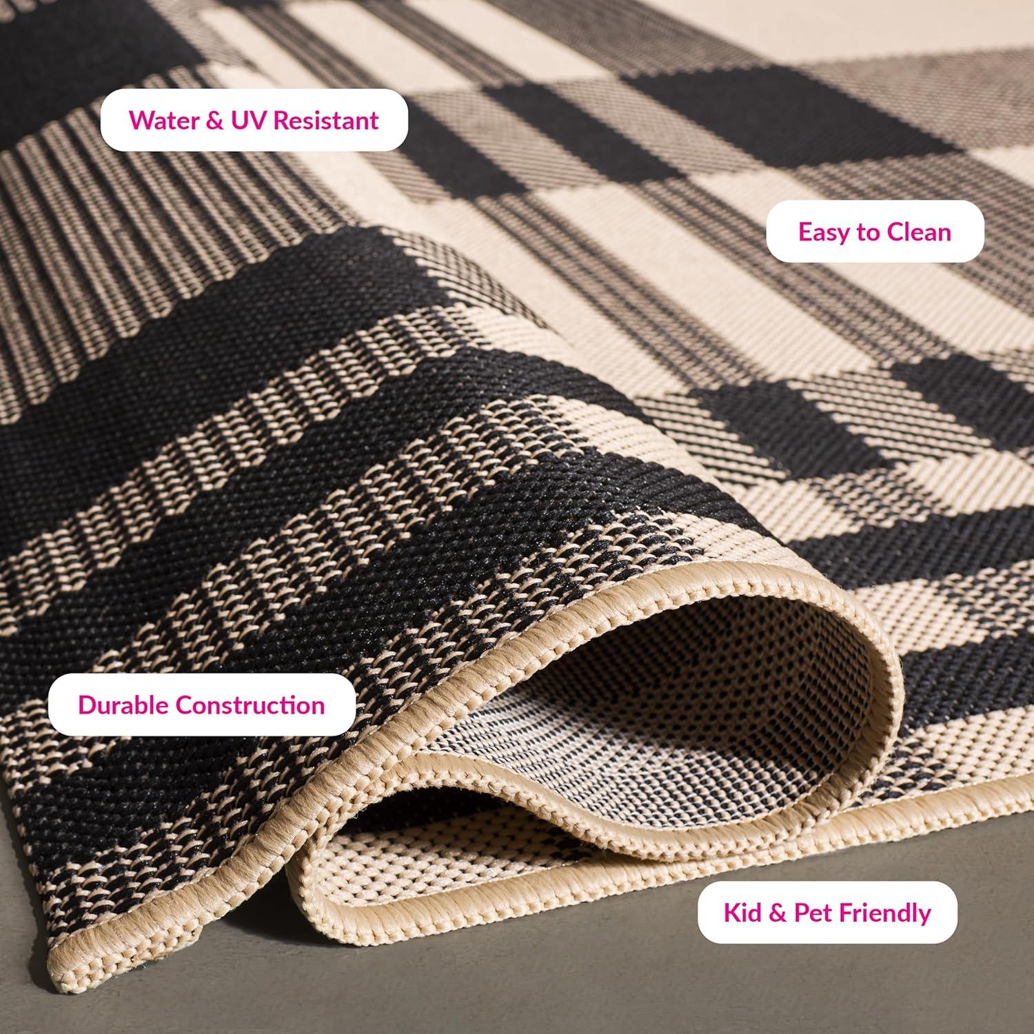 image:imageSAFAVIEH Washable Rug Outdoor Courtyard Collection 6 x 8 Red amp Bone Plaid Pattern NonShedding amp Easy Cleaning Ideal for Patio Entryway Mudroom Hallway Kitchen CY6201238BlackBone