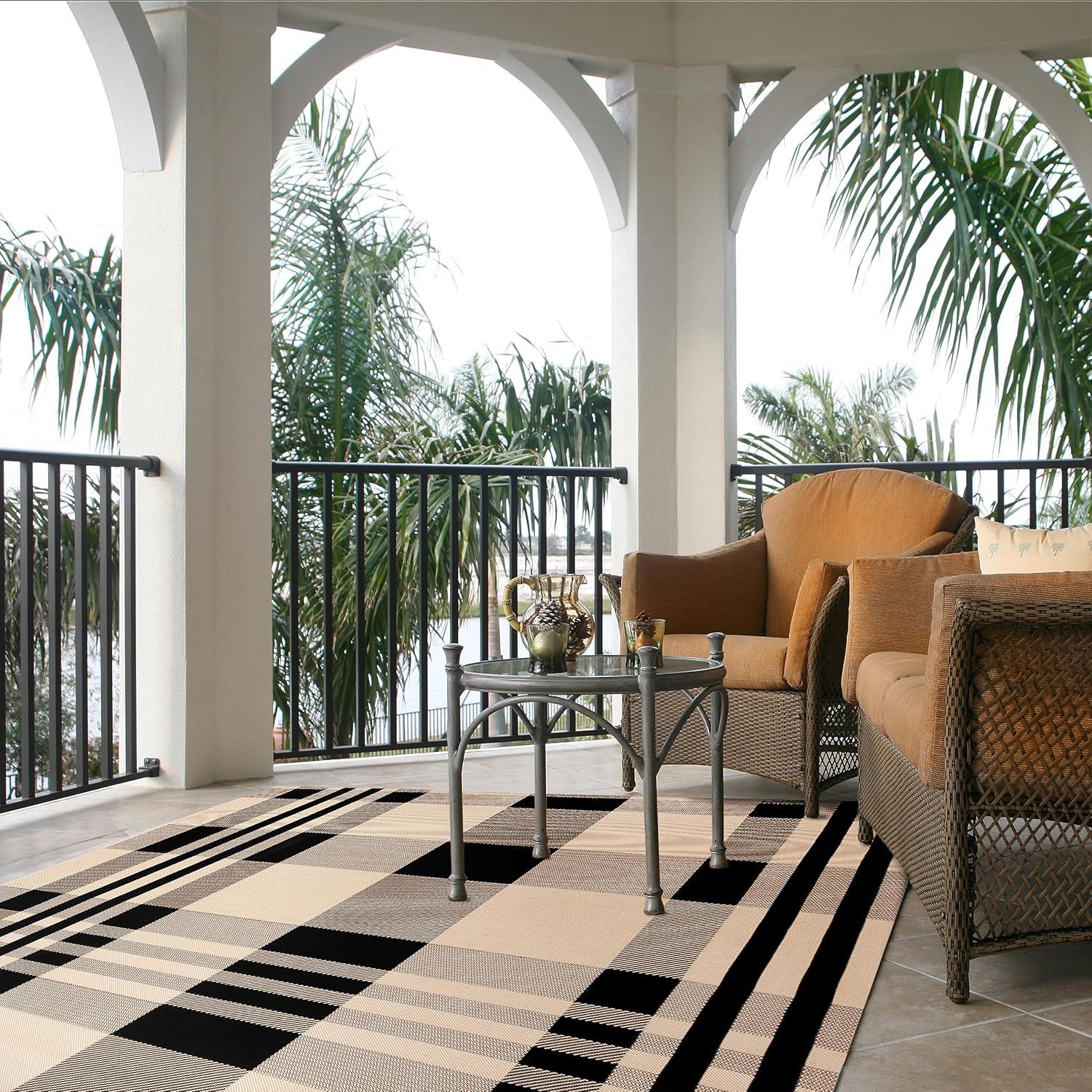 image:imageSAFAVIEH Washable Rug Outdoor Courtyard Collection 6 x 8 Red amp Bone Plaid Pattern NonShedding amp Easy Cleaning Ideal for Patio Entryway Mudroom Hallway Kitchen CY6201238GreenBeige