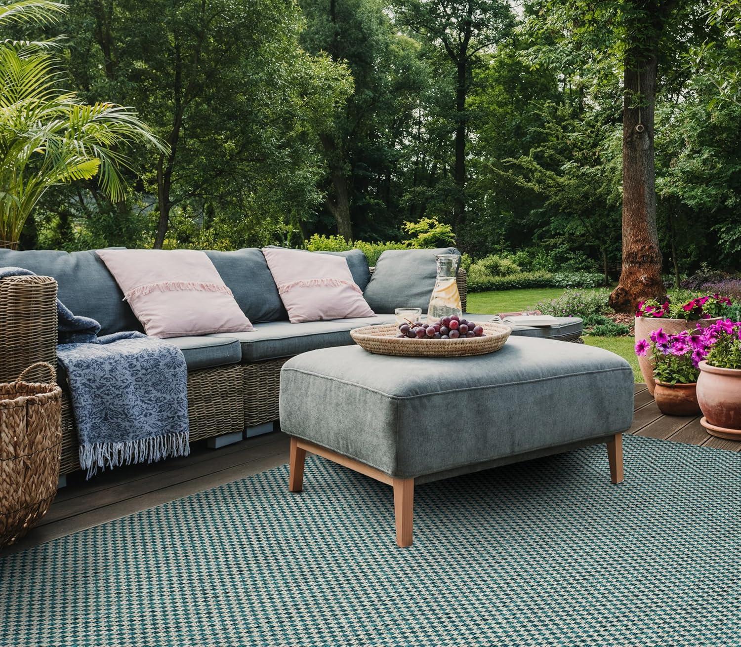 image:imageSAFAVIEH Washable Rug Outdoor Courtyard Collection 8 x 10 Light Blue amp Light Grey NonShedding amp Easy Cleaning Ideal for Patio Backyard Mudroom DIning Space CY865337121TurquoiseLight Grey