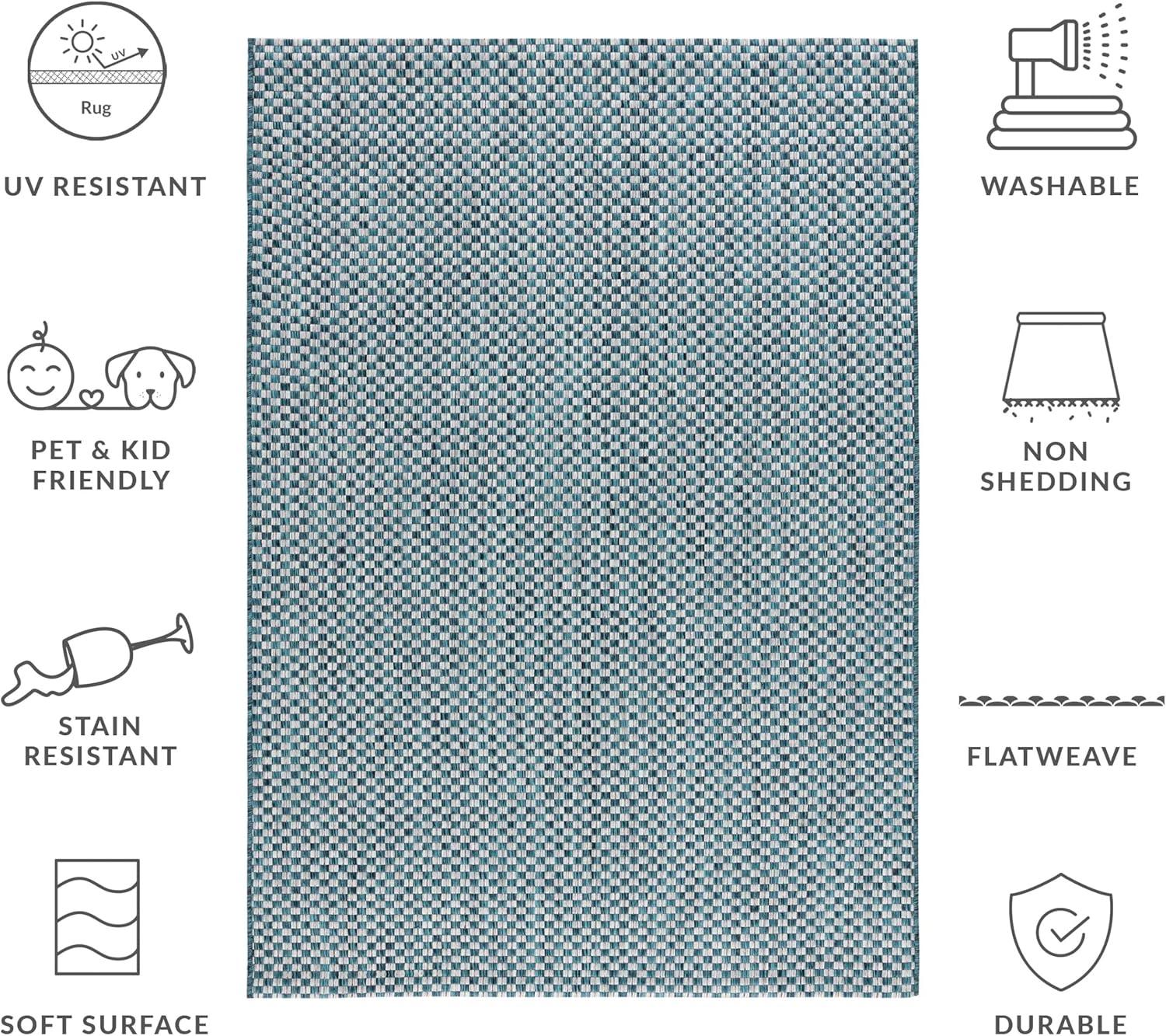 image:imageSAFAVIEH Washable Rug Outdoor Courtyard Collection 8 x 10 Light Blue amp Light Grey NonShedding amp Easy Cleaning Ideal for Patio Backyard Mudroom DIning Space CY865337121TurquoiseLight Grey