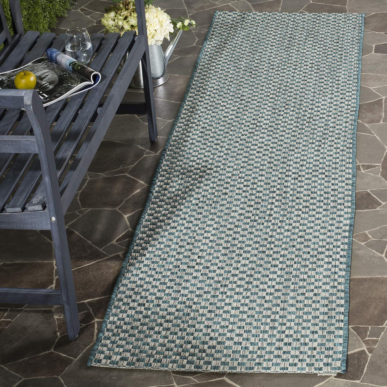 image:imageSAFAVIEH Washable Rug Outdoor Courtyard Collection 8 x 10 Light Blue amp Light Grey NonShedding amp Easy Cleaning Ideal for Patio Backyard Mudroom DIning Space CY865337121TurquoiseLight Grey