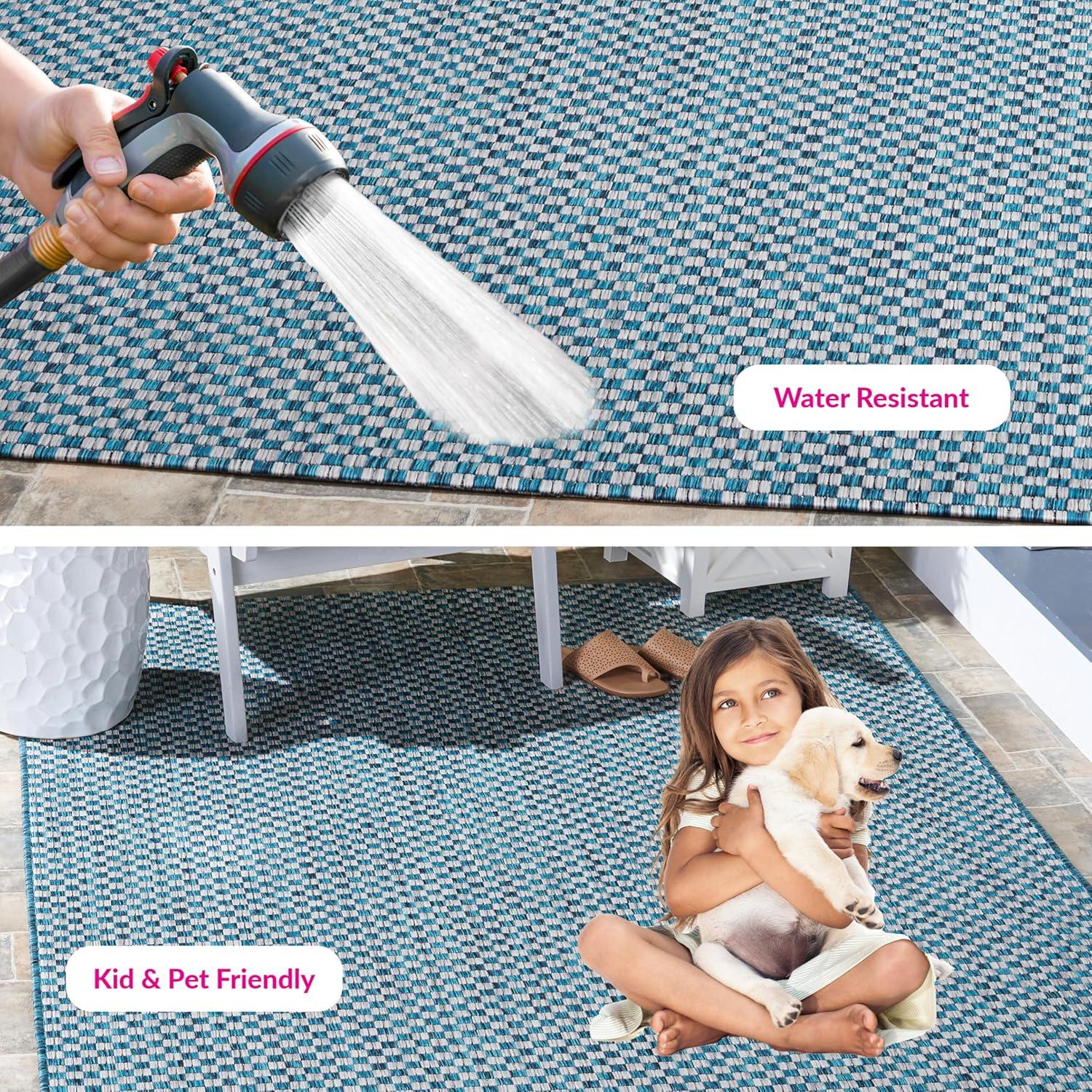 image:imageSAFAVIEH Washable Rug Outdoor Courtyard Collection 8 x 10 Light Blue amp Light Grey NonShedding amp Easy Cleaning Ideal for Patio Backyard Mudroom DIning Space CY865337121TurquoiseLight Grey
