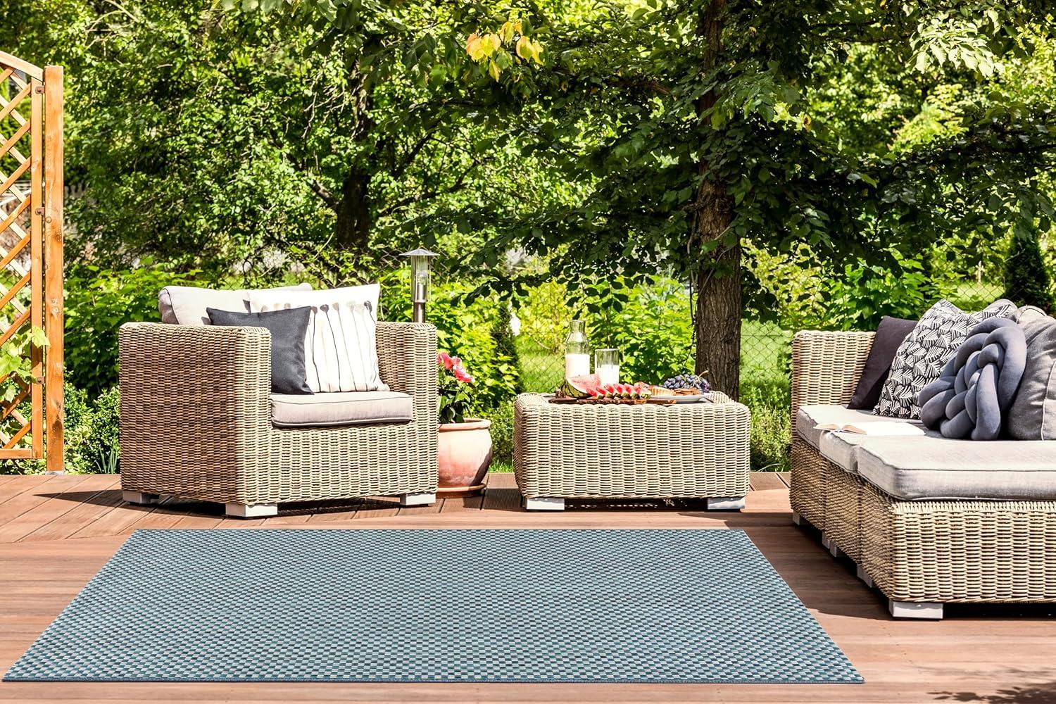 image:imageSAFAVIEH Washable Rug Outdoor Courtyard Collection 8 x 10 Light Blue amp Light Grey NonShedding amp Easy Cleaning Ideal for Patio Backyard Mudroom DIning Space CY865337121TurquoiseLight Grey