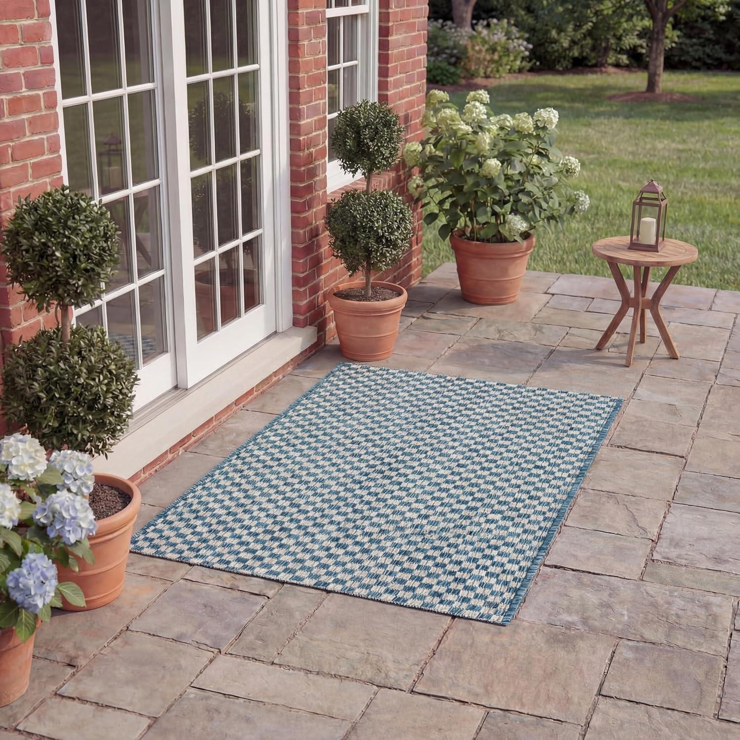 image:imageSAFAVIEH Washable Rug Outdoor Courtyard Collection 8 x 10 Light Blue amp Light Grey NonShedding amp Easy Cleaning Ideal for Patio Backyard Mudroom DIning Space CY865337121BlueLight Grey