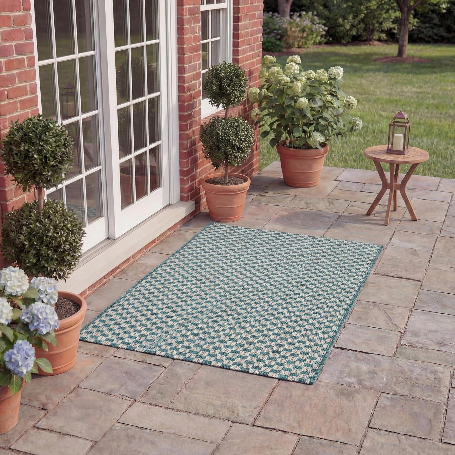 image:imageSAFAVIEH Washable Rug Outdoor Courtyard Collection 8 x 10 Light Blue amp Light Grey NonShedding amp Easy Cleaning Ideal for Patio Backyard Mudroom DIning Space CY865337121TurquoiseLight Grey