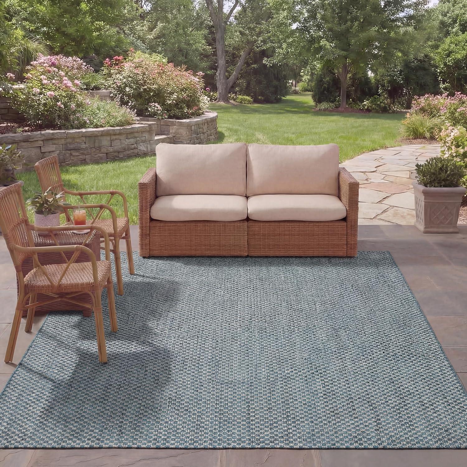 image:imageSAFAVIEH Washable Rug Outdoor Courtyard Collection 8 x 10 Light Blue amp Light Grey NonShedding amp Easy Cleaning Ideal for Patio Backyard Mudroom DIning Space CY865337121TurquoiseLight Grey